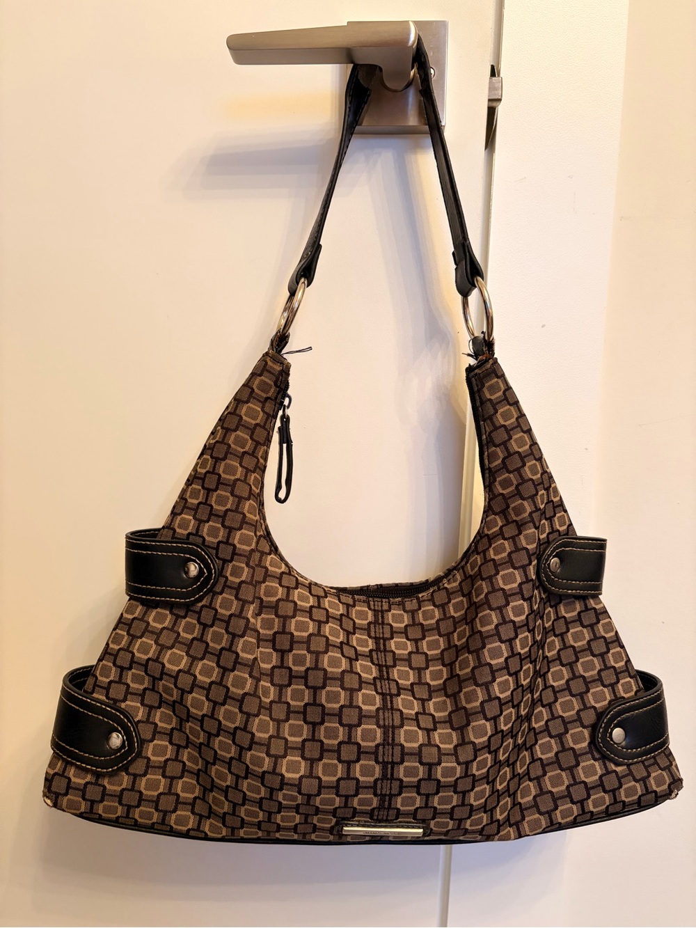 Vintage Y2K Nine West Geometric Brown Shoulder Bag | 90s 2000s Hobo Purse Style - Picture 1 of 11